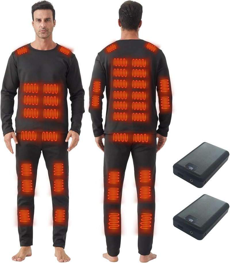 Foern Store Heated Thermals Underwear Set for Men, 42 Heating Zones Electric Pants and Top with 2X 16000mAh Quickly-Charging Batteries - Image 1